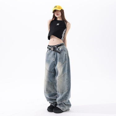 Retro High-Street Wide-Leg Jeans Women High-Waisted Loose Personality