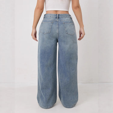 Distressed Ripped Wide-Leg Jeans Women High Waist Loose Denim Wide-Leg Pants Slimming Women's Autumn Jeans