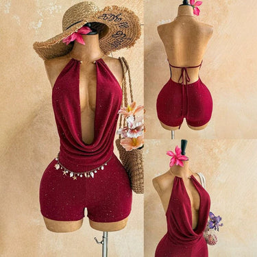 Halter Neck Fitted Short Jumpsuit for Women