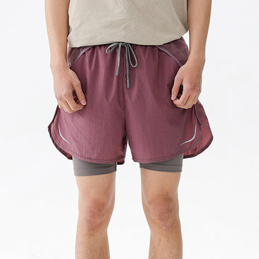 Running Shorts for Men Summer 3/4 Pants with Lining Double Layer Elastic Waist Outdoor Sports Cycling Trousers