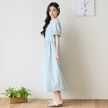 Girls' Simple Summer DressLace Collar, Versatile and Elegant Dress for Kids