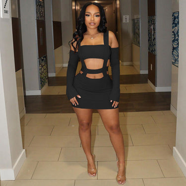 Fashion Sexy Crop Top Sleeveless Bodycon Mini Dress with Cutout Details