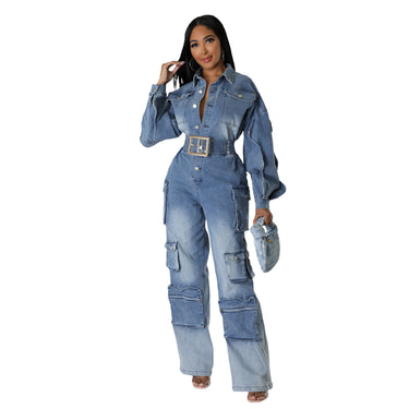 Long sleeved multi pocket wide leg pants