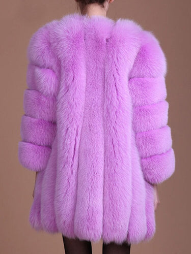 Fashion Women's Faux Fur Coat O-neck Long Sleeve Purple Pink Plush Loose Thick Warm Jackets Female Winter