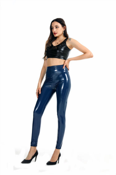 Glued mirror high elasticity leggings sexy high waisted latex shiny leather plus size women's pants