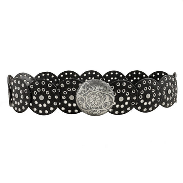 New Vintage Denim Western Style Personalized Belt for Women's Exaggerated Round Hollow Metal Wide Belt