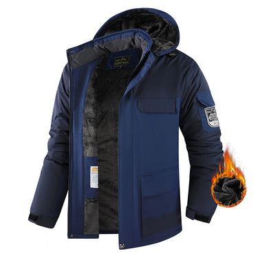 Autumn and Winter New Warm Cotton Jacket for Men, Fleece-Lined Thickened Outdoor Large Size Cross-Border Hooded Coat Thick Version