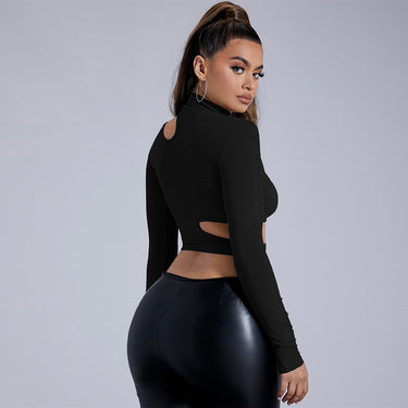 Women's European and American semi high neck black long sleeved sexy tight top