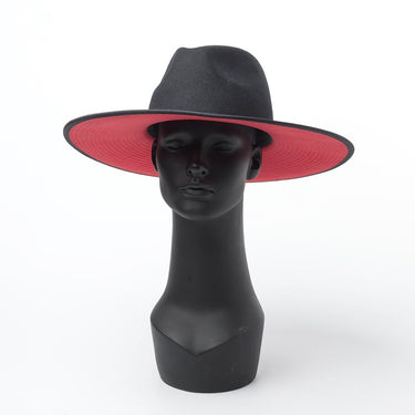 Double-layer color matching woolen large brim top hat for women's fashion show design, shopping big brim hat