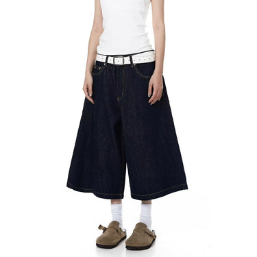 Deep Blue Wide-Leg Cropped Jeans for Women
