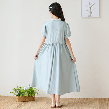 Girls' Simple Summer DressLace Collar, Versatile and Elegant Dress for Kids