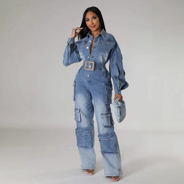 Long sleeved multi pocket wide leg pants