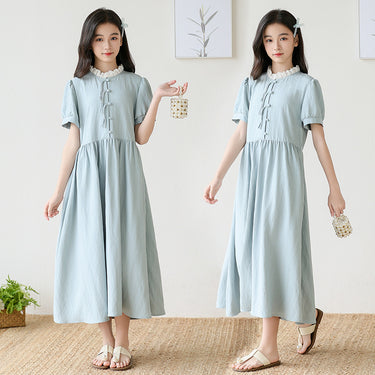 Girls' Simple Summer DressLace Collar, Versatile and Elegant Dress for Kids