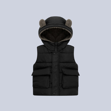 Fleece-Lined Warm Kids Vest, Solid Color Cute Hooded Kids Vest Sleeveless Vest