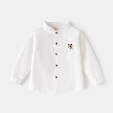Long Sleeve Shirt Solid Color Stand Collar Boy's Top Trendy Kids Clothing