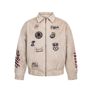 Suede embroidered lapel jacket