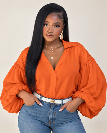 Polka Dot Half-Open Neck Loose Bubble Sleeve Long Sleeve Top