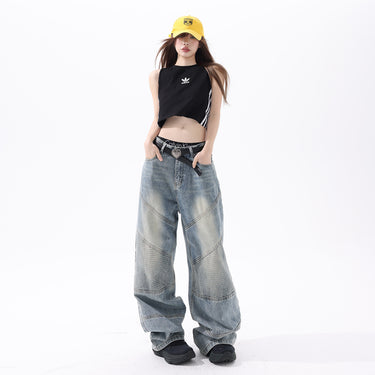 Retro High-Street Wide-Leg Jeans Women High-Waisted Loose Personality