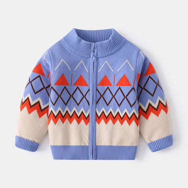 Knit Cardigan Children's Zip-Up Sweater Jacket Plaid Boy's Knitted Cardigan Vintage Kids Clothing