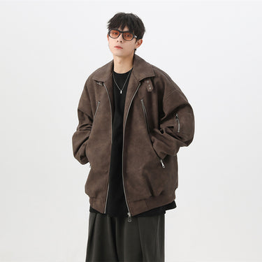 Retro collar PU leather jacket for men