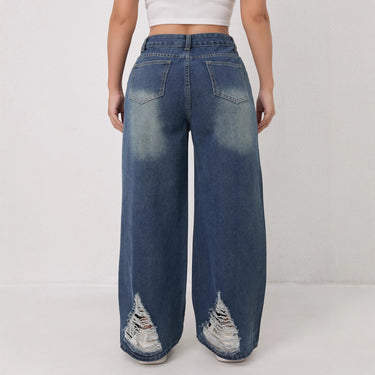 Distressed Ripped Wide-Leg Jeans Women High Waist Loose Denim Wide-Leg Pants Slimming Women's Autumn Jeans