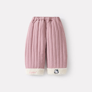 Quilted Fleece Pants with Plush Trim, Thickened Patchwork Design, Stylish and Versatile Winter Pants for Infants
