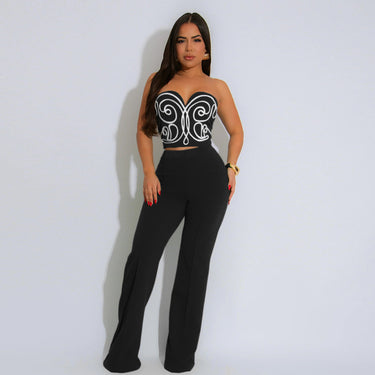 Strapless Crop Top with Solid Color Long Pants Slim Two-Piece Set Women's Casual Outfit