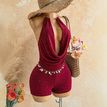 Halter Neck Fitted Short Jumpsuit for Women