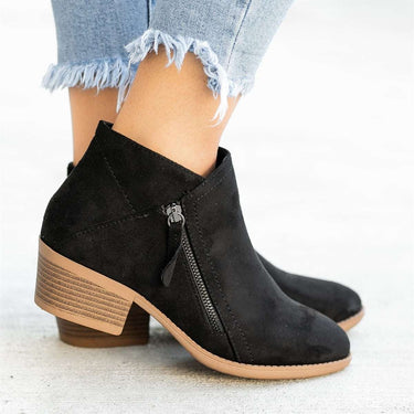 Autumn New Women's Boots European and American Round Head Side Zipper Thick Heel Women's Leather Boots Large Size Fashion Color Fashion Boots