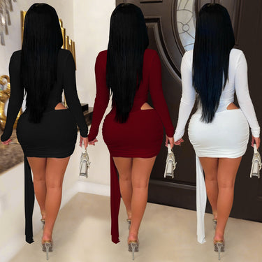 Fashion Women's Sexy Deep V Neck Solid Color Ribbon Dress Mini Dress