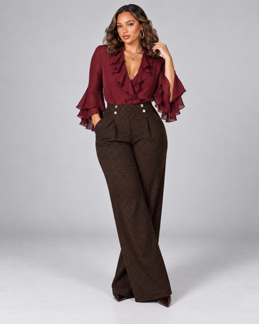 Charming Ruffle Blouse for Women, V-Neck Long Sleeve Shirt Elegant Style Feminine Top