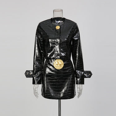 Round neck silhouette top+high waist and hip hugging skirt