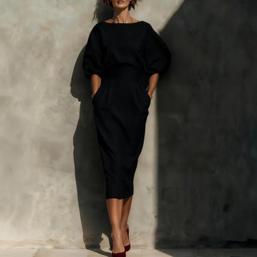 Ship collar A-line skirt shoulder bubble sleeve top high waist pleated half skirt