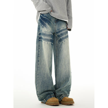 Vintage Washed Cracked Denim Pants Women Straight Leg Retro Distressed Street Style Jeans