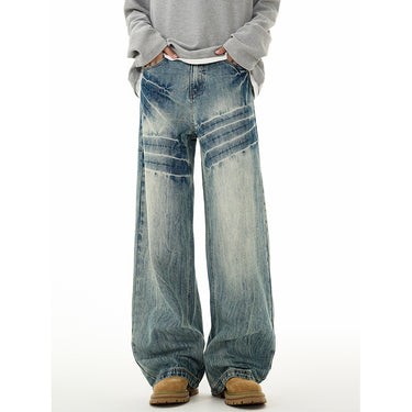 Vintage Washed Cracked Denim Pants Women Straight Leg Retro Distressed Street Style Jeans