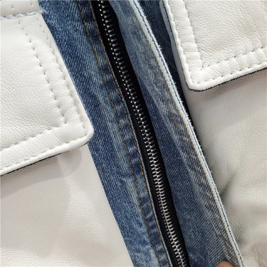 Jeans Jacket Women  Autumn New Big Pocket Knitted Spliced Long Sleeve Lapel Denim Jackets Streetwear Loose Jeans Coat Female