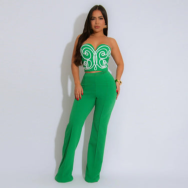 Strapless Crop Top with Solid Color Long Pants Slim Two-Piece Set Women's Casual Outfit