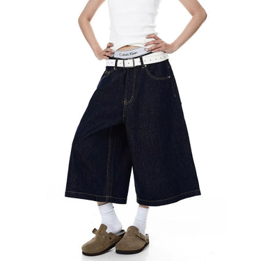 Deep Blue Wide-Leg Cropped Jeans for Women