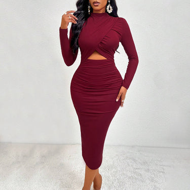 European beauty decoration buttocks sexy hollow long-sleeved tight dress