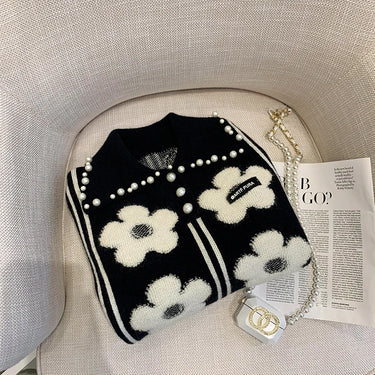 Pearl Beading Floral Knitted Women Sweater Tops  Autumn Winter Vintage Elegant Ladies Pullover Long Sleeve Fashion Jumpers