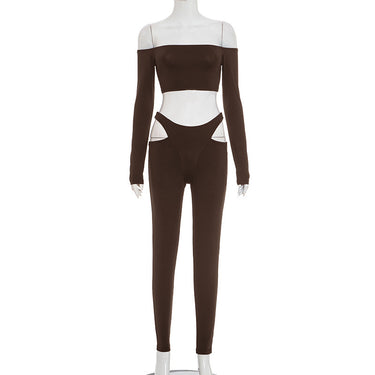 Sexy One-Shoulder Long Sleeve Top with Cutout and Tight Long Pants Set