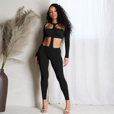 Fashionable Style Hollow-out Elastic Slim Fit Long Sleeve Sports Pants for Women