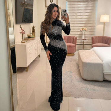 Half-High Collar Sexy Bodycon Long Dress Evening Gown Party Sequined Style
