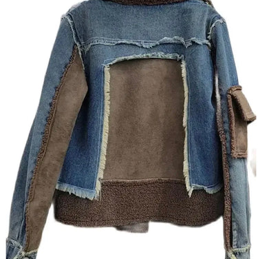 Women's Denim Coat Patchwork Burrs Lamb Wool Long Sleeve Thicken Biker Cargo Cool Jackets