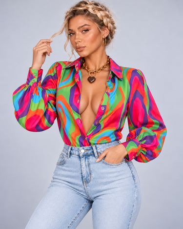 Autumn New Temperament Casual Printing Long Sleeve Loose Women's Shirt (Copy)