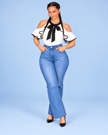 Elegant Off-Shoulder Color-Blocking Bow Front Blouse Off-Shoulder Women's Clothing Top